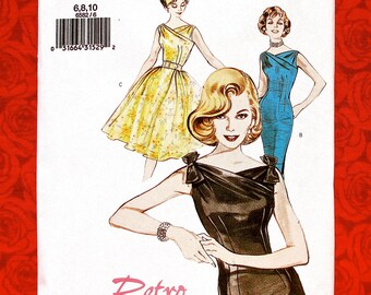 Butterick Sewing Pattern B6582, Fitted Dress, Belt, 1960's MCM Fashion, Bow Accent, Sizes 6 8 10, DIY Retro Mid Century Modern Summer, UNCUT