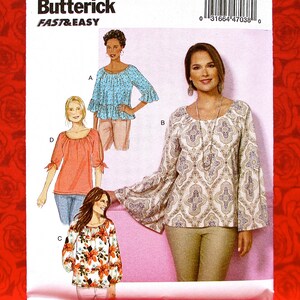 Butterick Easy Sewing Pattern B6455 Loose Pullover Tops, Peasant Style, Sizes XS S M, Spring Summer Smock Blouse, Casual Sportswear, UNCUT image 3