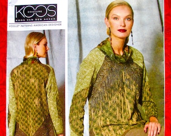 Vogue Sewing Pattern V1521, Loose Fit Pullover Top, Cowl Neck, Miss Sizes 6 8 10 12 14, Spring Fashion, Koos Van Den Akker Sportswear, UNCUT