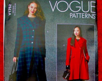 Vogue Sewing Pattern V1752, Fit & Flare Coat, Princess Seams, Notch Collar, Plus Sizes 16 18 20 22 24, Fall Winter Fashion Outerwear, UNCUT