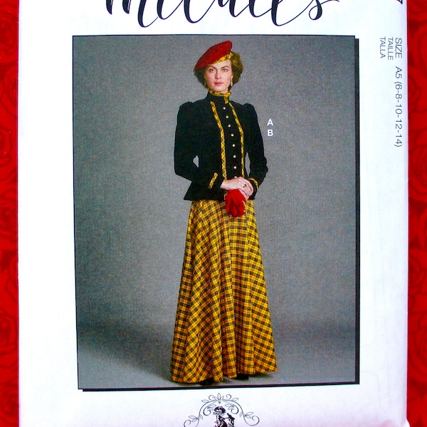 McCall's Sewing Pattern M8077 Fitted Jacket Long Skirt, Victorian Suit, Miss Sizes 6 8 10 12 14, 1800's Elegant Walking Travel Outfit, UNCUT