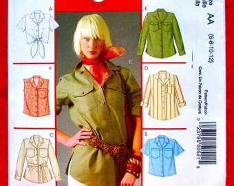 McCall's Easy Sewing Pattern M5052, Button Front Tops, Shirt Style, Long Short Sleeve, Sizes 6 8 10 12, DIY Modern Fashion Sportswear, UNCUT