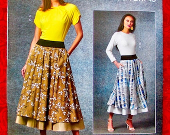 Vogue Sewing Pattern V1705, Layered Skirts, Pullover Knit Top, Sizes A-J, DIY Casual Winter Spring Sportswear, Sandra Betzina Fashion, UNCUT