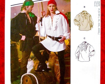 McCall’s Historical Sewing Pattern M8131 Poet Shirt Tunic Blouse Smock, Sizes S M L XL XxL XxxL, DIY Medieval Viking Colonial Pirate, UNCUT