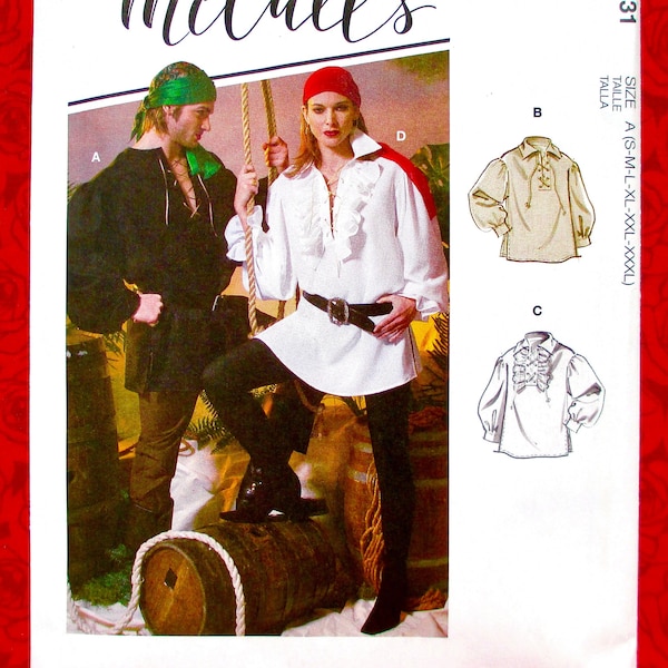 McCall’s Historical Sewing Pattern M8131 Poet Shirt Tunic Blouse Smock, Sizes S M L XL XxL XxxL, DIY Medieval Viking Colonial Pirate, UNCUT