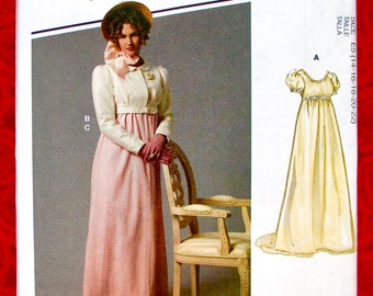 McCall's Sewing Pattern M8132 Regency Ball Gown, Jacket, Empire Waist Dress, Sizes 14 16 18 20 22, Historical 1800's Georgian Outfit, UNCUT