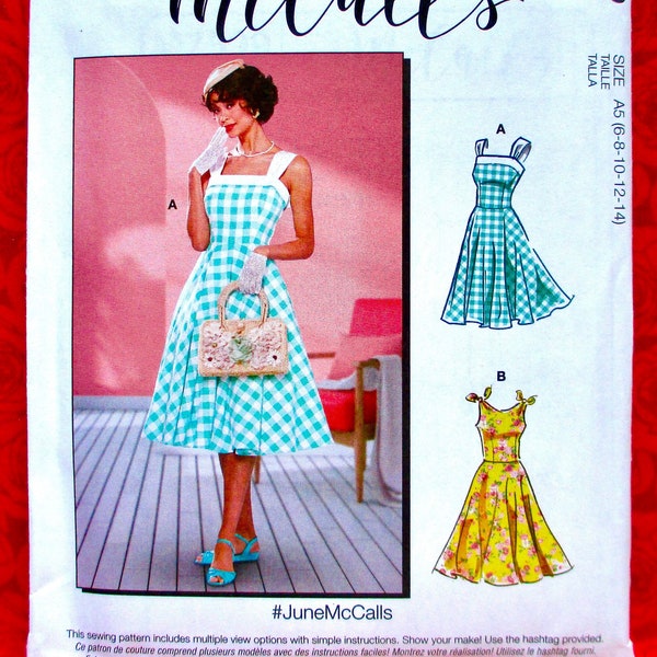 McCall's Sewing Pattern M7599, Dress, 1950's Retro Style Sundress, Fit & Flare, Petticoat, Sizes 6 8 10 12 14, Vintage Summer Classic, UNCUT