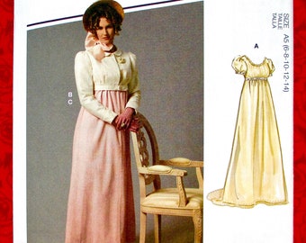 McCall's Sewing Pattern M8132 Regency Ball Gown, Jacket, Empire Waist Dress, Sizes 6 8 10 12 14, DIY Historical 1800's Georgian Outfit UNCUT
