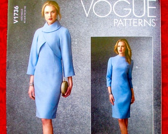 Vogue Sewing Pattern V1736 Long Sleeve Sheath Dress, Crop Jacket, Miss Sizes 6 8 10 12 14,  Special Occasion, Modern Spring Fashion, UNCUT