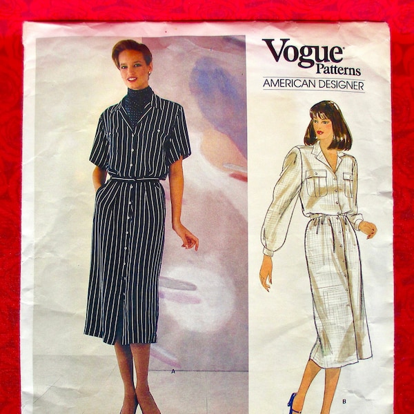 Vogue Ralph Lauren Sewing Pattern 1145, Shirt Dress, Scarf, Belt, Misses' Size 12 14 16, Vintage 1980's, Designer Fashion Sportswear, UNCUT