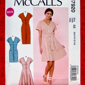 McCall's Sewing Pattern M7920, Button Front Dress, Short Sleeve, Flared & Sheath, Miss, Petite Sizes 6 8 10 12 14, DIY Summer Fashion, UNCUT image 1