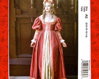 McCall's Sewing Pattern M7763, Renaissance Gown, Gathered Skirt, Misses' Sizes 6 8 10 12 14, Elizabethan Tudor Medieval Dress Costume, UNCUT