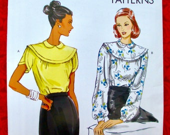 Vogue Sewing Pattern V1809, Retro 1940's Blouse, Short & Long Sleeve Top, Plus Sizes L XL XXL, Spring Summer Evening Formal Fashion, UNCUT