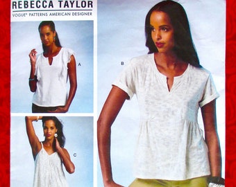 Vogue Easy Sewing Pattern V1306 Pullover Knit Top Tunic, Loose Fit, Miss Sizes XS S M, DIY Summer Sportswear, Rebecca Taylor Fashion, UNCUT