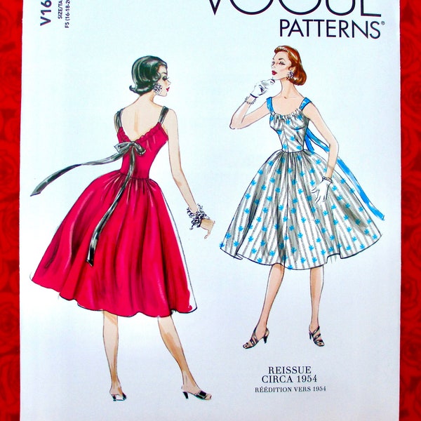 Vogue Sewing Pattern V1696, 1950's Fit Flare Sundress, Full Skirt Fitted Bodice, Sizes 16 18 20 22 24, DIY Summer Wedding Party Dress, UNCUT