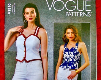 Vogue Easy Sewing Pattern V1810, Fitted Corset Style Vest, Princess Seams, Miss & Petite Sizes 8 10 12 14 16, DIY Summer Fashion Top, UNCUT