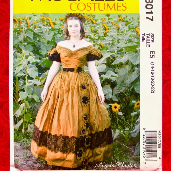McCall's Sewing Pattern M8017 Sunflower Gown, Gathered Skirt, Puff Sleeves, Sizes 14 16 18 20 22, 1800's Victorian Formal Party Dress, UNCUT