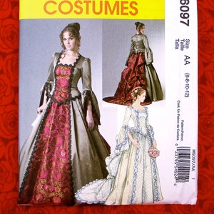 McCall's Sewing Pattern M6097 Ball Gown, Victorian 2-Piece Bridal Wedding Dress, Bustle Train, 1700's 1800's Costume, Sizes 6 8 10 12, UNCUT