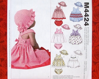 McCall's Sewing Pattern M4424 Dresses, Romper, Sun Hat, Panties, Sizes S M L XL, Summer Clothing, Baby Girl Shower Gift, Laura Ashley, UNCUT