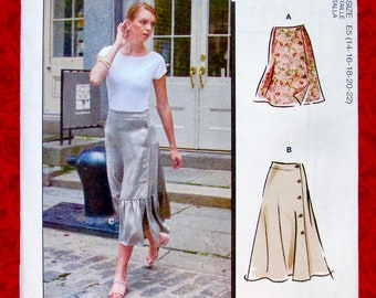 McCall's Easy Sewing Pattern M8044 Flared Skirt, Side Front Button, Ruffle Flounce, Plus Sizes 14 16 18 20 22, Spring Summer Fashion, UNCUT