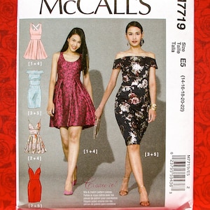 McCall&#39;s Sewing Pattern M7719 Formal Dress, Off Shoulder, Straps, Flare, Straight, Plus Sizes 14 16 18 20 22, Modern Evening Fashion, UNCUT