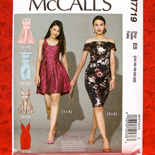 McCall's Sewing Pattern M7719 Formal Dress, Off Shoulder, Straps, Flare, Straight, Plus Sizes 14 16 18 20 22, Wedding Evening Fashion, UNCUT