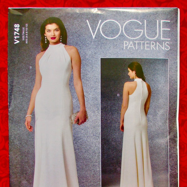 Vogue Sewing Pattern V1748, Fitted Evening Gown, High Collar Dress, Miss Sizes 4 6 8 10 12, Special Occasion, Formal Party Fashion, UNCUT