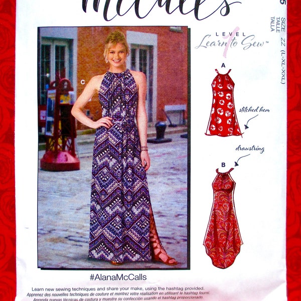 McCall's Beginner Sewing Pattern M7405, Dresses, Belt, Maxi, Short Length, Sizes L XL XXL, Boho Chic Style, Summer Sportswear Fashion, UNCUT