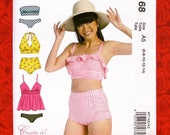 McCall 39 s Sewing Pattern M7168, Two Piece Swimsuits, Bikini, Halter Top, Bandeau, Sizes 6 8 10 12 14, Beach Pool Exercise, Resort Wear, UNCUT