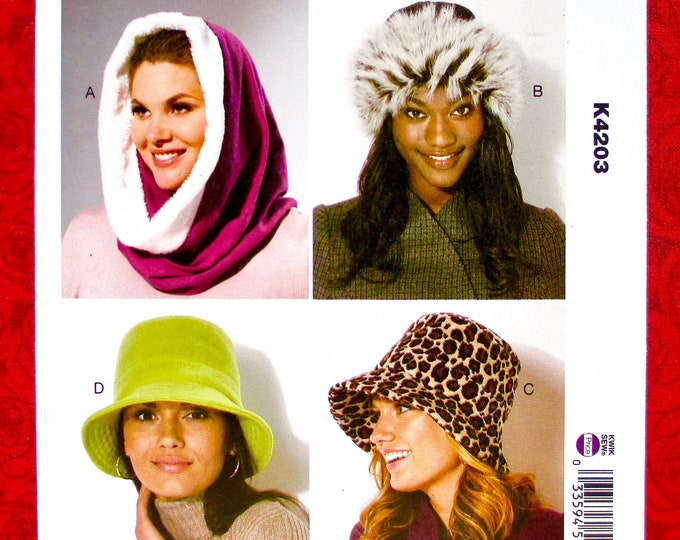 Kwik Sew Sewing Pattern K4203 Bucket Hat, Pullover Hood, Panel Cap