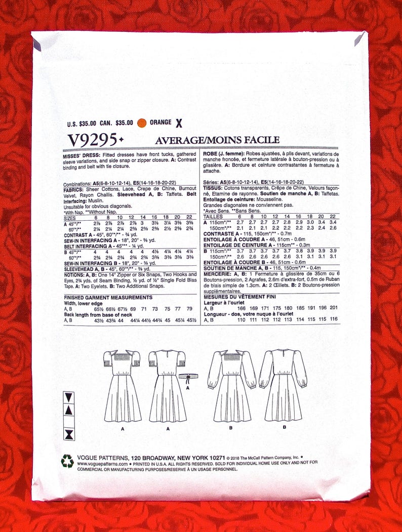 Vogue Sewing Pattern V9295, 1940's Fit Flare Dress, Tucks, Belt, Short & Long Sleeves, Sizes 6 8 10 12 14, DIY Spring Summer Fashion, UNCUT image 2