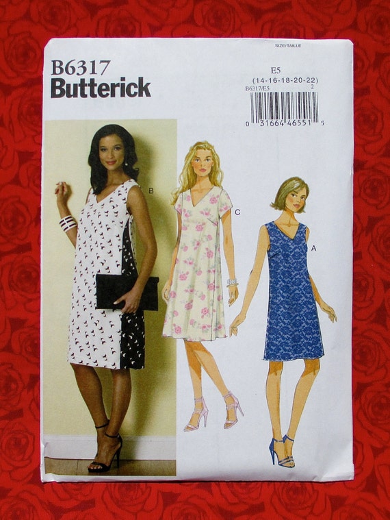 Butterick Easy Sewing Pattern B6317 Shift Dress Sleeveless & Short Sleeve,  Sizes 14 16 18 20 22, Summer Casual Sportswear DIY Fashion, UNCUT 