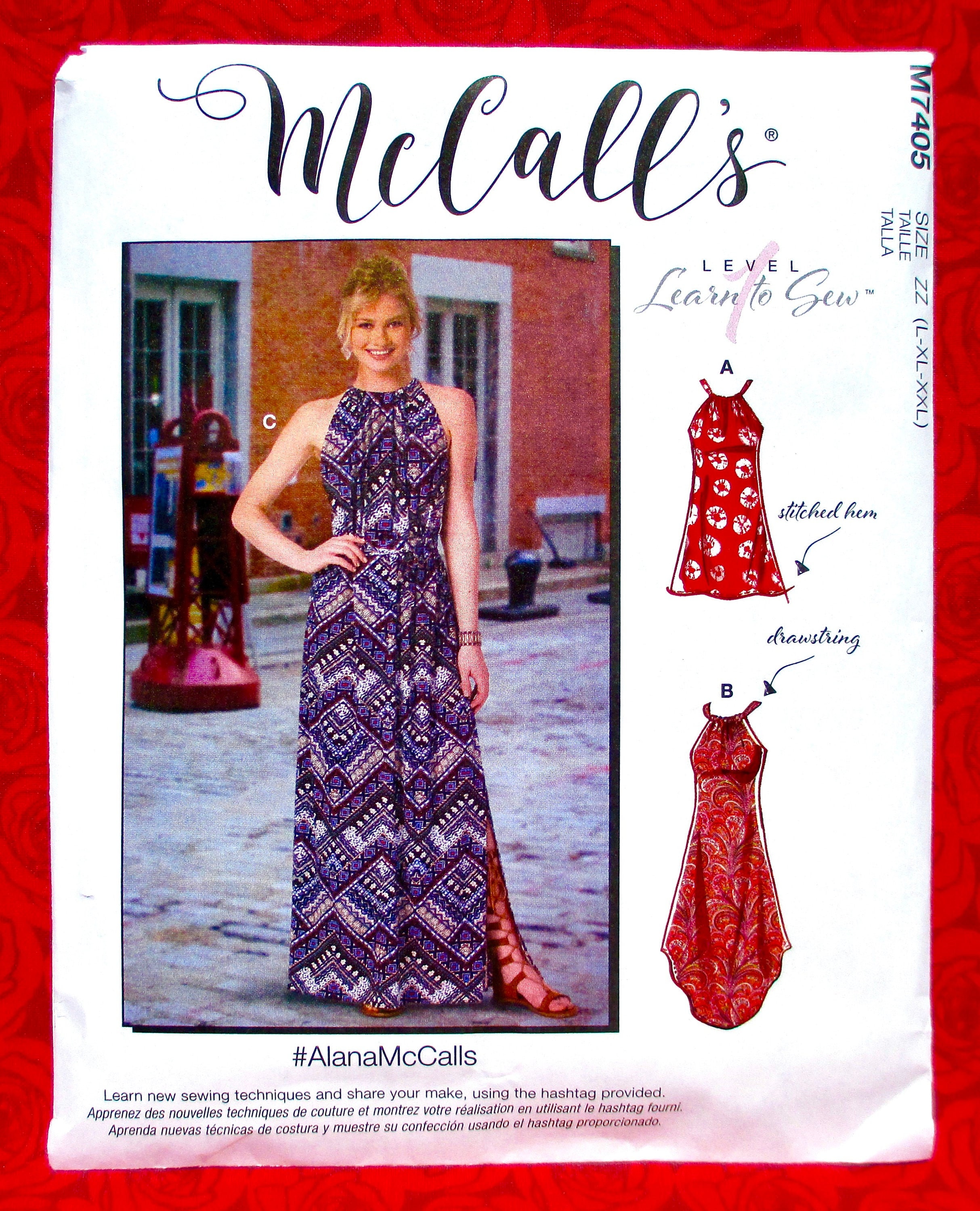 MAXI PLUS SIZES MCCALL'S SEWING PATTERN 7405 MISSES 16-26 EASY DRAWSTRING DRESS MAXI PLUS SIZES MCCALL'S SEWING PATTERN 7405 MISSES 16-26 EASY DRAWSTRING DRESS