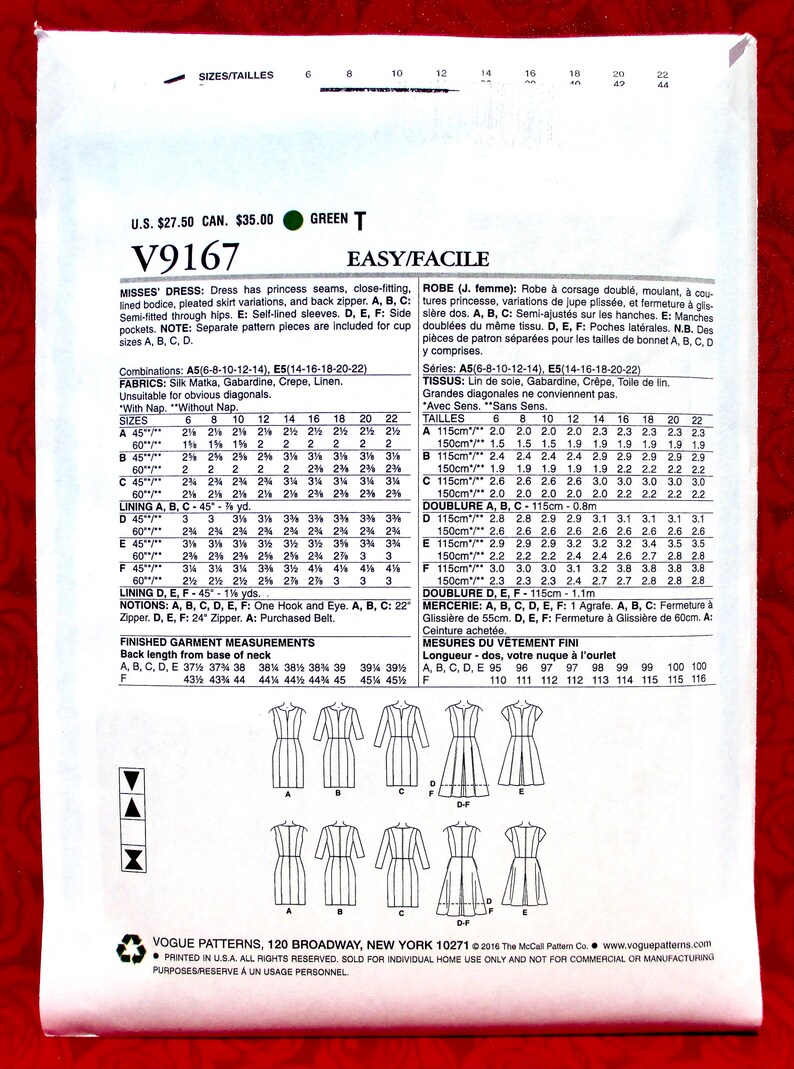 Vogue Easy Sewing Pattern V9167 Princess Seam Dress Sheath Etsy