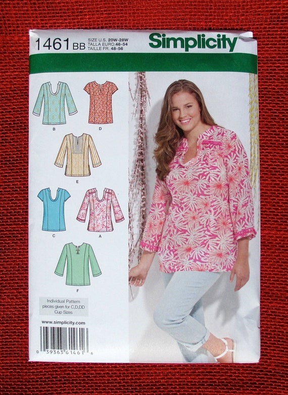 Simplicity Sewing Pattern 1461, Tunic Top Blouse, Women Plus Sizes 20W 22W  24w 26w 28w, Spring Summer Fashion Shirt, Boho Chic Casual, UNCUT -   Canada