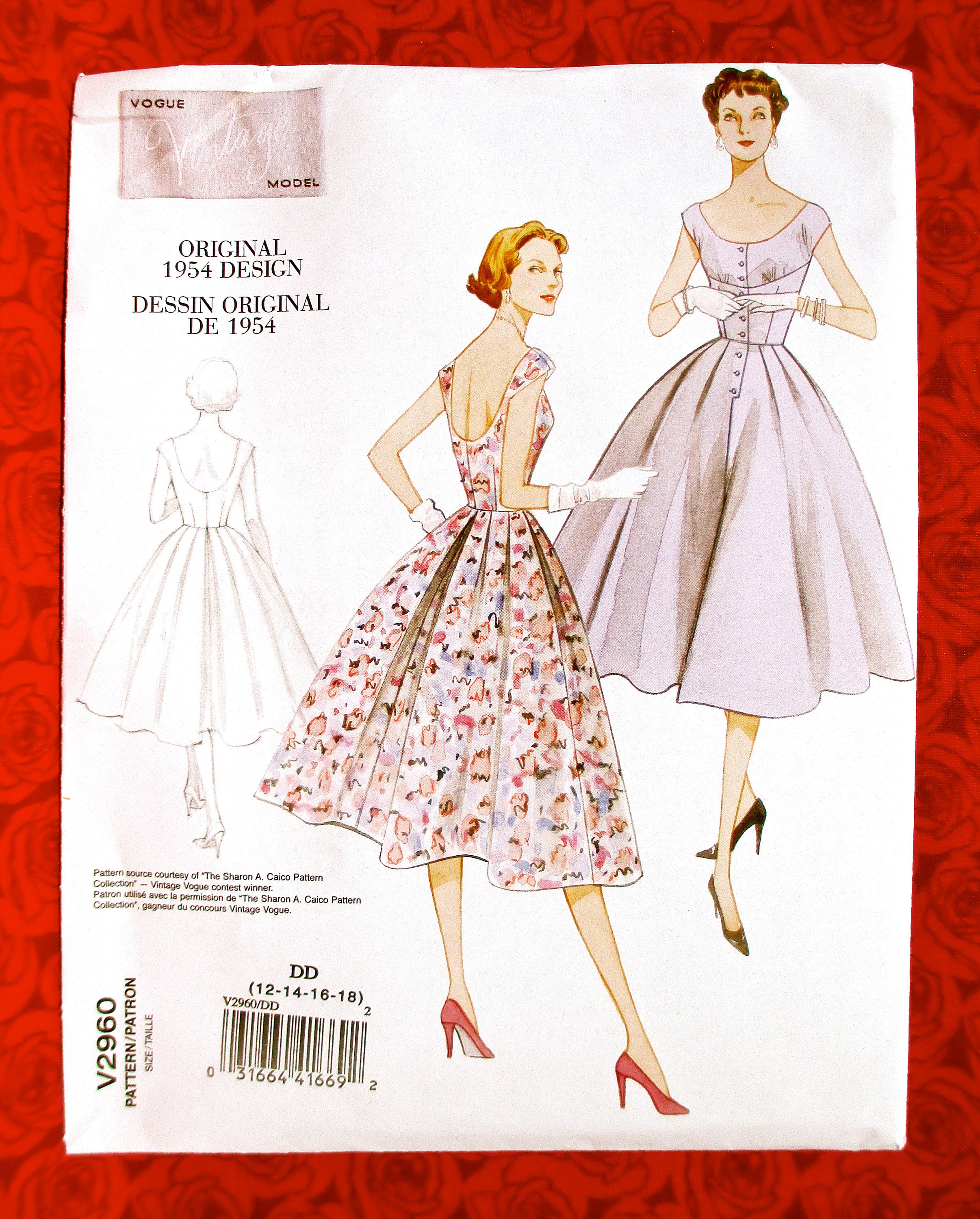 Vogue Sewing Pattern V2960 Dress 1950's New Look Style, Full Skirt, Low  Neckline, Sizes 12 14 16 18, MCM Formal Wedding, Evening Gown, UNCUT