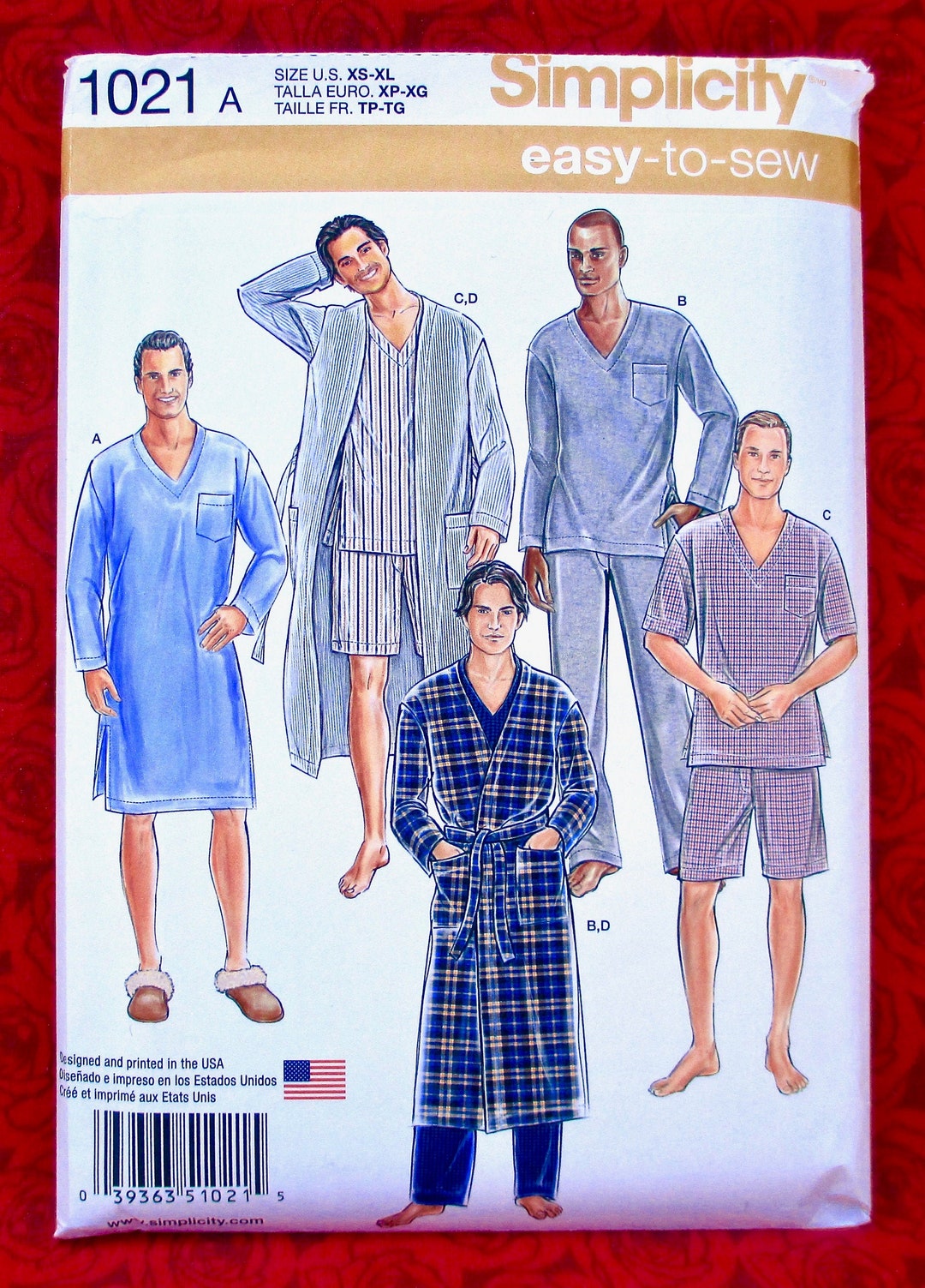 Simplicity Sewing Pattern 1021, Men's Robe, Nightshirt Pajamas Top ...