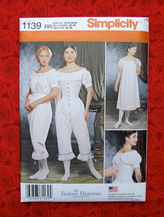 Simplicity Sewing Pattern 1139, Chemise, Drawers Corset, Victorian