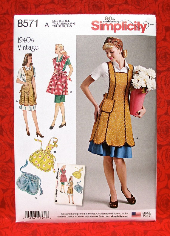 Simplicity Creative Patterns 1221 Misses Vintage Aprons S-M-L A