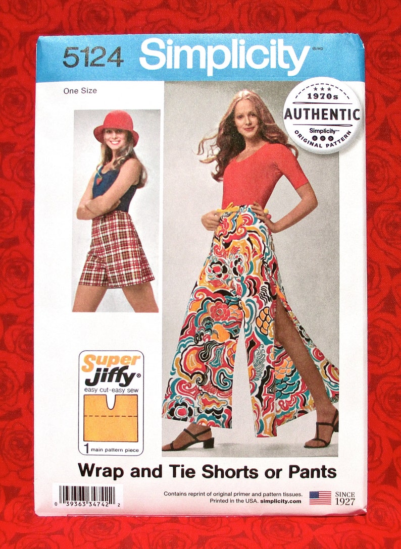 Simplicity Easy Sewing Pattern 5124, Wrap Pants, Shorts, Wide Leg Open Style, Sizes Petite Small Medium, DIY Retro Fashion Sportswear, UNCUT