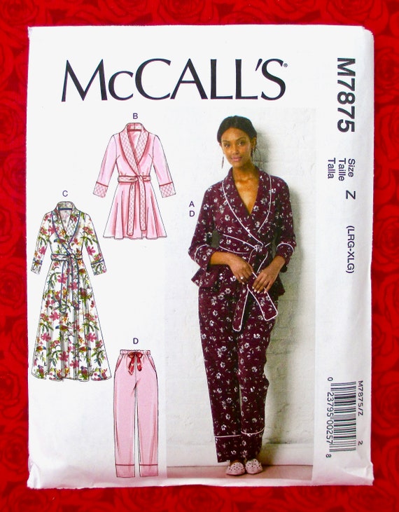 Mccall's Sewing Pattern M7875, Lounge Pajama Set, Jacket Robe, Pants, Belt,  Miss Plus Sizes L XL, Winter & Summer Fashion Loungewear, UNCUT 