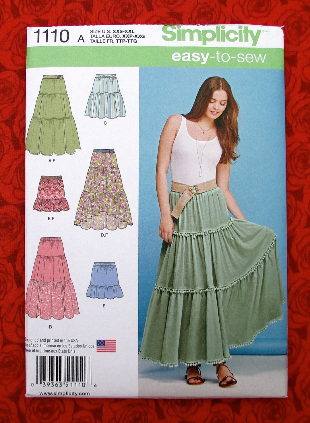 Simplicity Sewing Pattern 1110, Tiered Skirts, Mini, Maxi Simplicity Sewing Pattern 1110, Tiered Skirts, Mini, Maxi