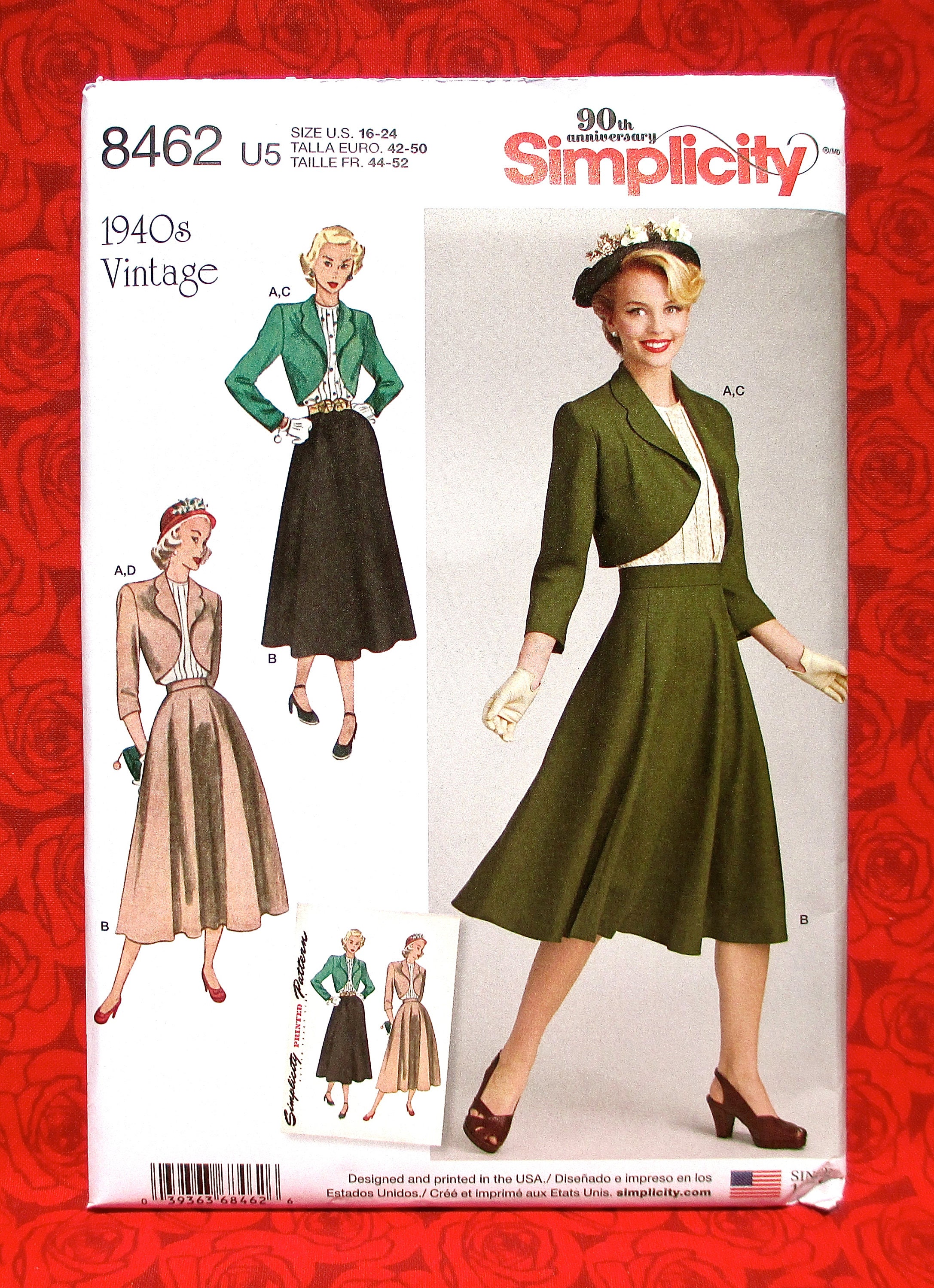 Simplicity Sewing Pattern 8462 Bolero Jacket, Full Skirt, Blouse, 1940's  Retro, Sizes 16 18 20 22 24, Vintage Fashion Sportswear Suit, UNCUT 