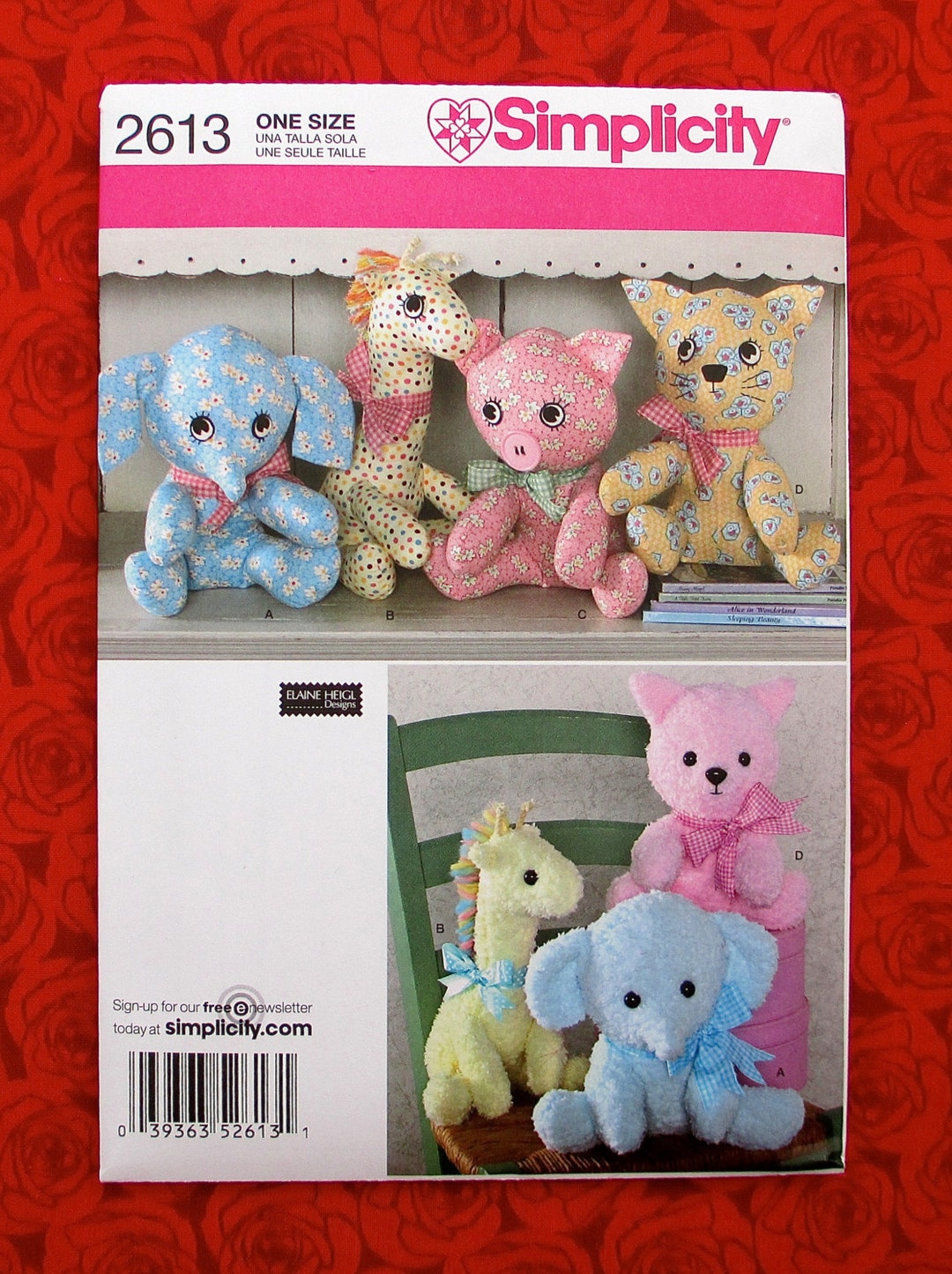 Simplicity Sewing Pattern 2613 Elephant Giraffe Pig Cat Doll Etsy