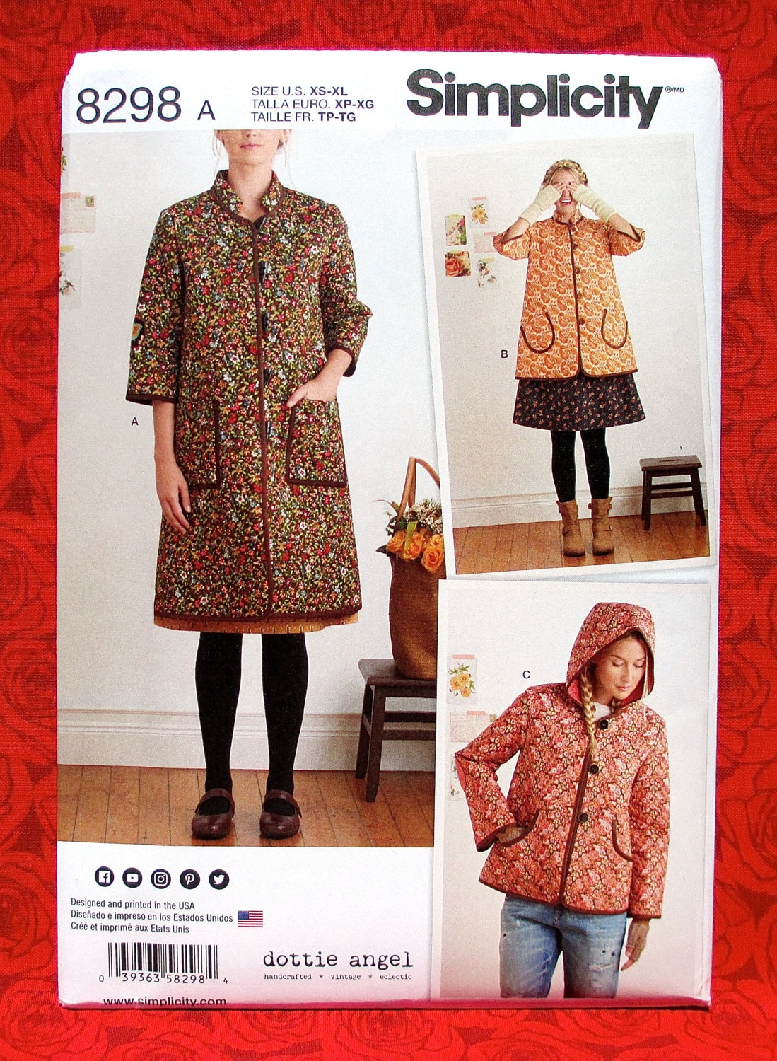 Simplicity Sewing Pattern 8298 Dottie Angel Coat Jacket, Pre