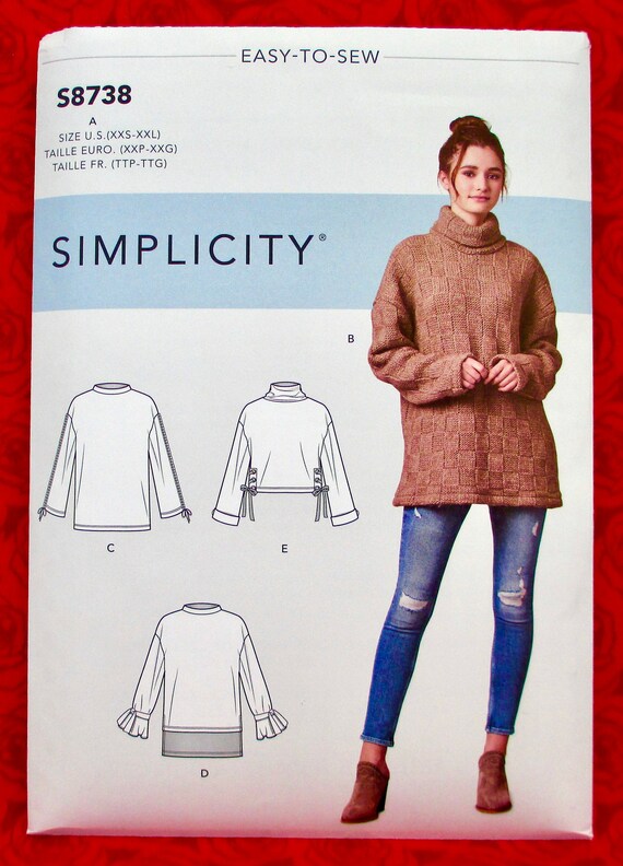 Sizes XXS-XXL Multi Simplicity 8738 Misses Knit Mini Dress Tunic or Top A