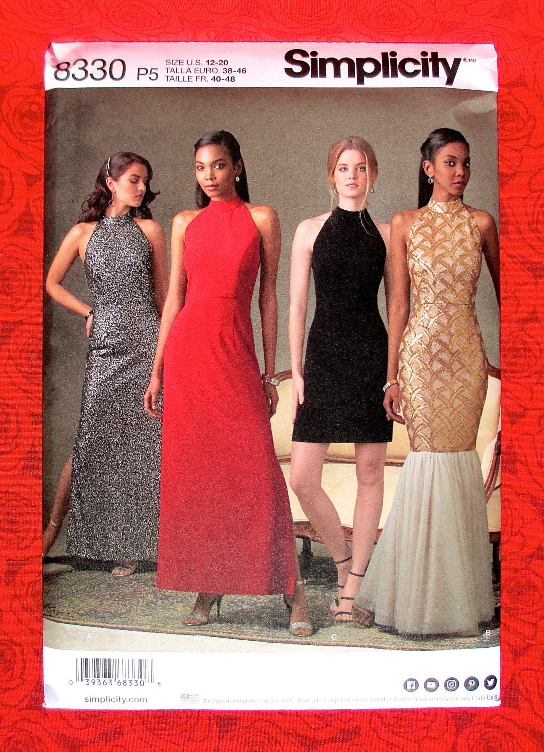 Simplicity Sewing Pattern 8330 Formal Halter Dress, Evening Gown, Long  Short Flounce, Plus Sizes 12 14 16 18 20, DIY Spring Fashion, UNCUT 