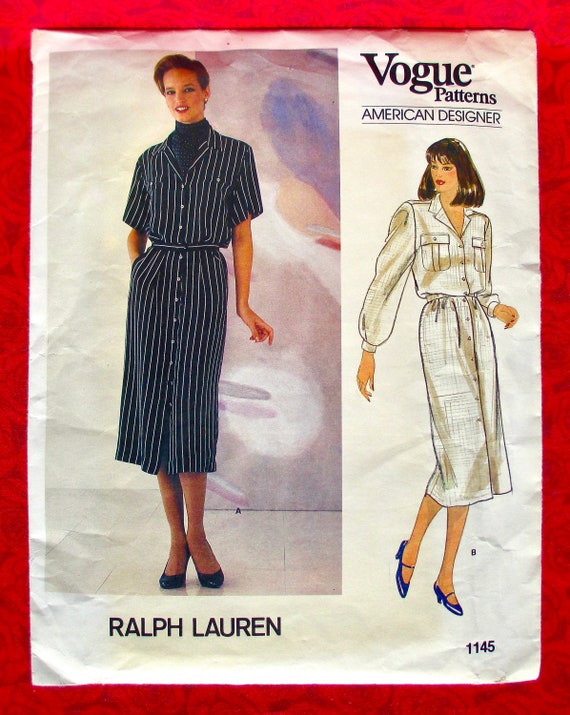 Vogue Ralph Lauren Sewing Pattern 1145 Shirt Dress Scarf - Etsy Israel