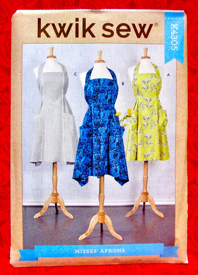 Kwik Sew Sewing Pattern K4305 Wraparound Apron, Tie Back, Halter Neck, Sizes Xs S M L XL, Casual Farmhouse, DIY Holiday Fashion Gift, UNCUT afbeelding 1