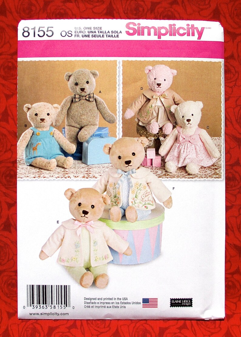 Simplicity Sewing Pattern 8155 Teddy Bears & Clothes Stuffed - Etsy